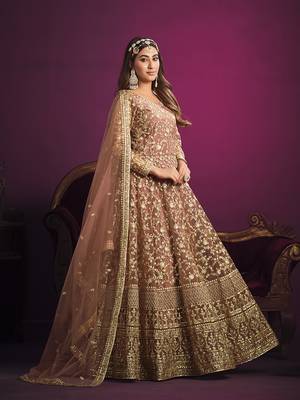 Peach color net sangeet anarkali salwar kameez 3