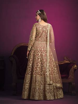 Peach color net sangeet anarkali salwar kameez 4