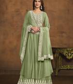 Mint green embroidered decent palazzo salwar kameez