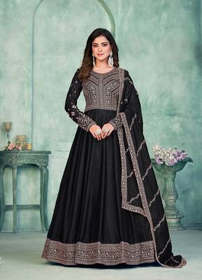 Embroidered art silk blend salwar kameez in black 1