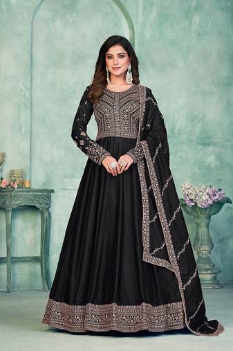Embroidered art silk salwar kameez in black