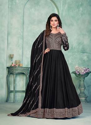 Embroidered art silk blend salwar kameez in black 2