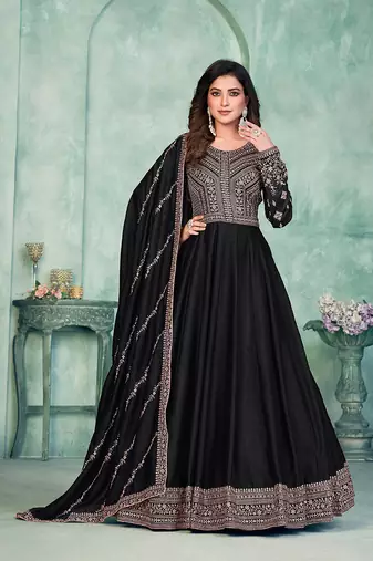 Embroidered art silk blend salwar kameez in black