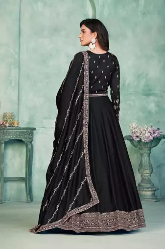 Embroidered art silk blend salwar kameez in black