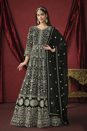 Black faux georgette embroidered salwar kameez