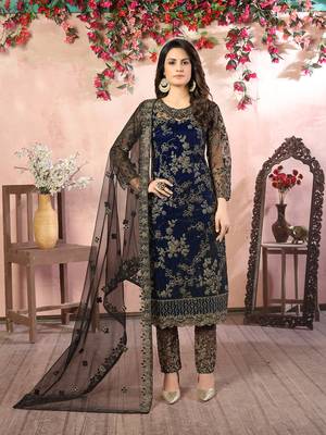 Navy blue net embroidered salwar suit 1