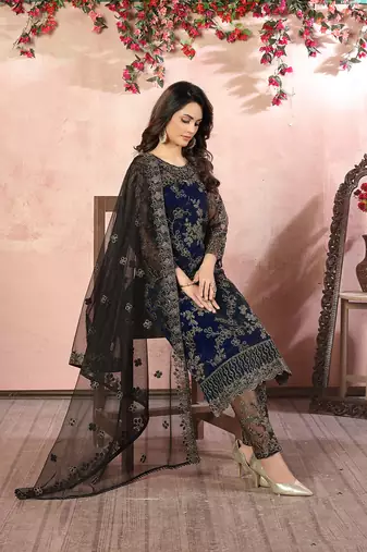 Navy blue net embroidered salwar suit