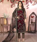 Maroon net layered embroidered salwar suit