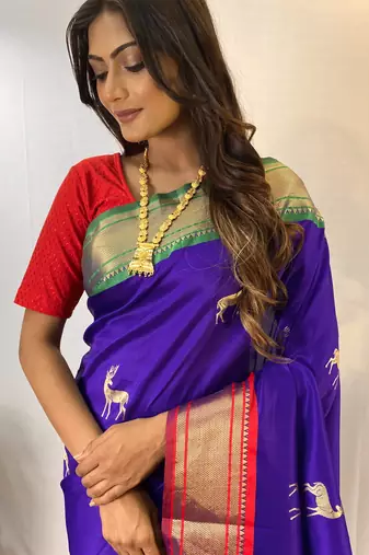 Violet Soft Silk Saree And  Designer Zari Weaving Rich Pallu Saree With Blouse For Women