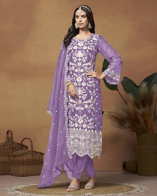 Lavender organza embroidered pakistani salwar kameez 2