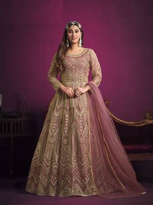 Net sequins floor length salwar kameez in light pink 2