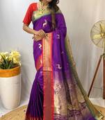 Purple Soft Silk Saree And  Designer Zari Weaving Rich Pallu Saree With Blouse For Women
