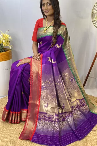 Purple Soft Silk Saree And  Designer Zari Weaving Rich Pallu Saree With Blouse For Women