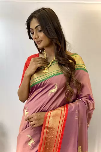 Lavender Soft Silk Saree And  Designer Zari Weaving Rich Pallu Saree With Blouse For Women