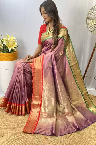 Lavender Soft Silk Saree And  Designer Zari Weaving Rich Pallu Saree With Blouse For Women
