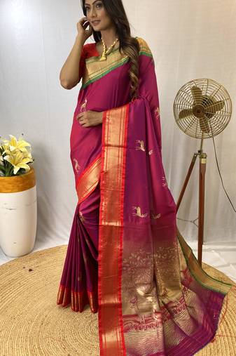 Pink Soft Silk Saree And  Designer Zari Weaving Rich Pallu Saree With Blouse For Women