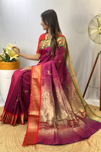 Pink Soft Silk Saree And  Designer Zari Weaving Rich Pallu Saree With Blouse For Women