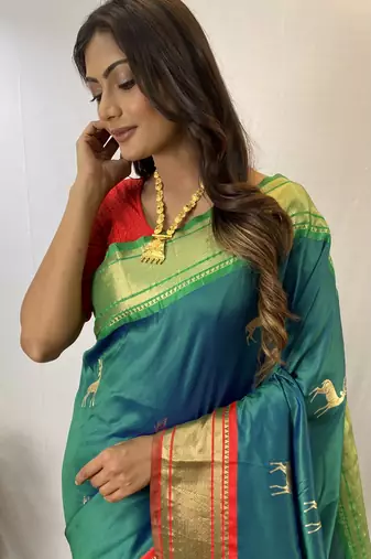 Rama Soft Silk Saree And  Designer Zari Weaving Rich Pallu Saree With Blouse For Women