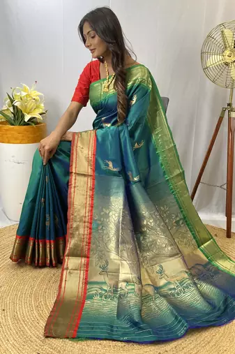 Rama Soft Silk Saree And  Designer Zari Weaving Rich Pallu Saree With Blouse For Women