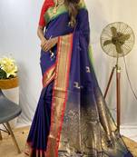 Navy Blue Soft Silk Saree And  Designer Zari Weaving Rich Pallu Saree With Blouse For Women