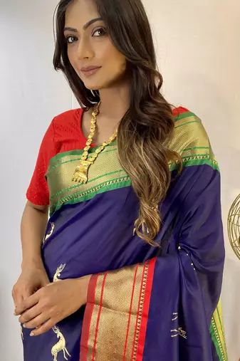 Navy Blue Soft Silk Saree And  Designer Zari Weaving Rich Pallu Saree With Blouse For Women