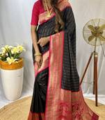 Black Kanchipuram Style Paithani Silk Saree And Rich Pallu Saree With Blouse For Women