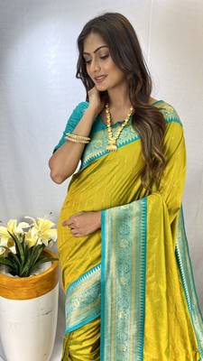 Pista Green Kanchipuram Style Paithani Silk Saree And Rich Pallu Saree With Blouse For Women 2