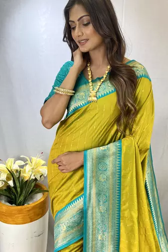 Pista Green Kanchipuram Style Paithani Silk Saree And Rich Pallu Saree With Blouse For Women