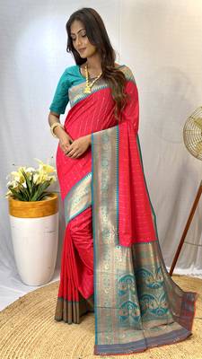 Pink Kanchipuram Style Paithani Silk Saree And Rich Pallu Saree With Blouse For Women 1