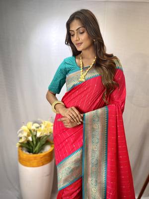 Pink Kanchipuram Style Paithani Silk Saree And Rich Pallu Saree With Blouse For Women 2