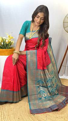 Pink Kanchipuram Style Paithani Silk Saree And Rich Pallu Saree With Blouse For Women 3