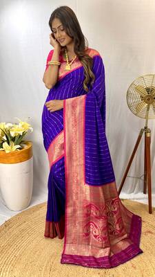 Violet Kanchipuram Style Paithani Silk Saree And Rich Pallu Saree With Blouse For Women 1