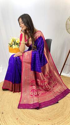 Violet Kanchipuram Style Paithani Silk Saree And Rich Pallu Saree With Blouse For Women 3