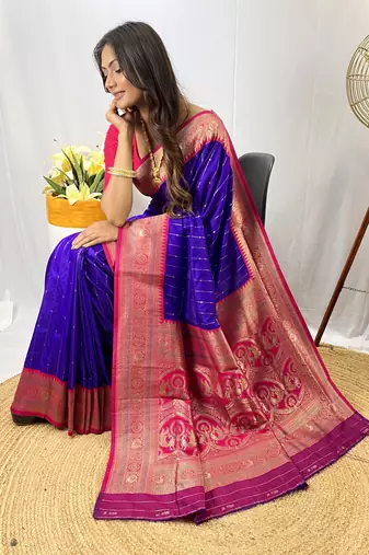 Violet Kanchipuram Style Paithani Silk Saree And Rich Pallu Saree With Blouse For Women