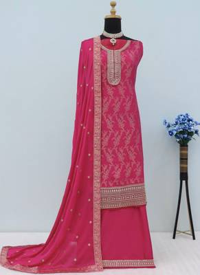 Pink pure viscose jaquard semi stitched salwar suit 2