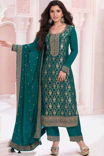 Green pure viscose jaquard semi stitched salwar suit
