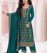 Green pure viscose jaquard semi stitched salwar suit