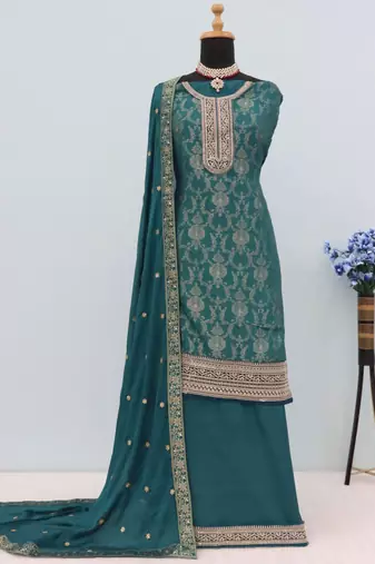 Green viscose jaquard semi stitched salwar suit