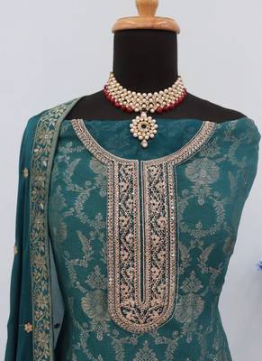 Green viscose jaquard semi stitched salwar suit 3