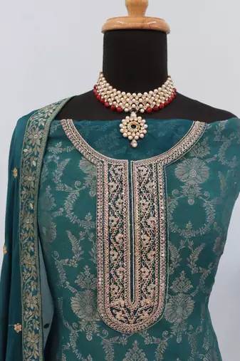 Green viscose jaquard semi stitched salwar suit