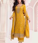Yellow pure viscose jaquard semi stitched salwar suit