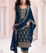 Teal pure viscose jaquard semi stitched salwar suit