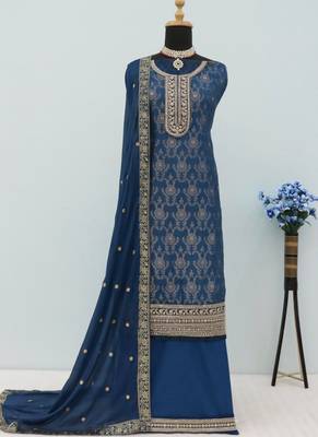 Teal pure viscose jaquard semi stitched salwar suit 2