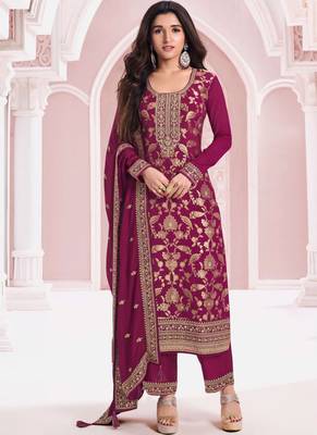 Rani pink pure viscose jaquard semi stitched salwar suit 1