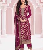 Rani pink pure viscose jaquard semi stitched salwar suit