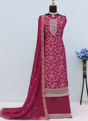 Rani pink pure viscose jaquard semi stitched salwar suit 2