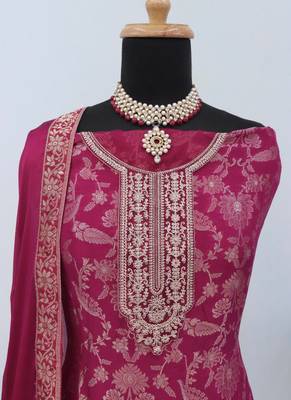 Rani pink pure viscose jaquard semi stitched salwar suit 3