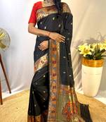 Black Paithani Silk Saree And Rich Pallu Saree With Blouse For Women