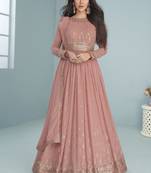 Peach faux georgette embroidered anarkali suit