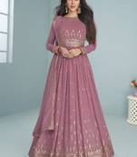 Onion pink faux georgette embroidered anarkali suit